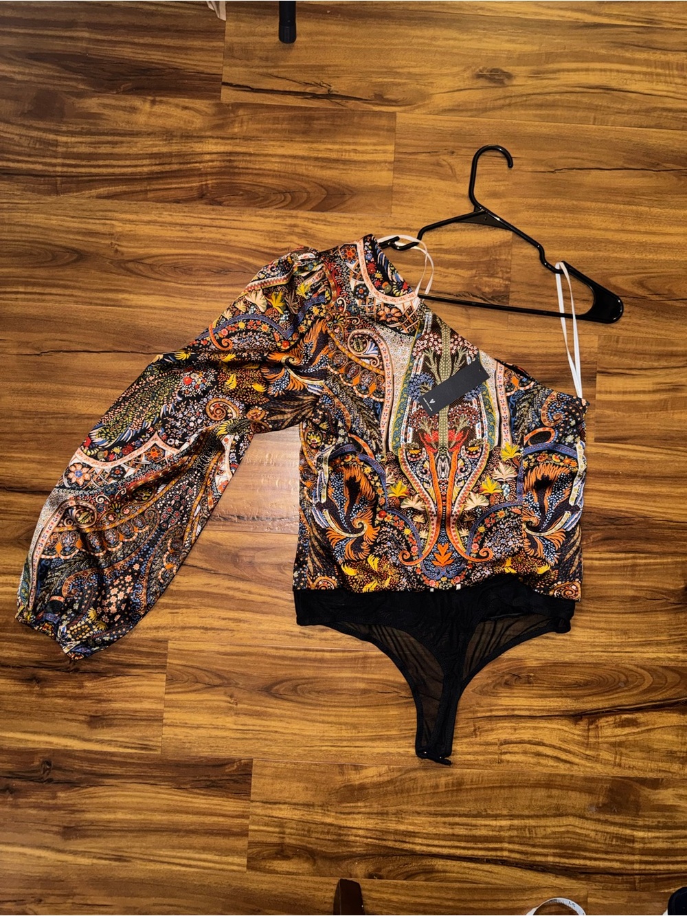 Lulus Mesmerizing Sight Black Multi Print One-Shoulder Bodysuit - Picture 13 of 14